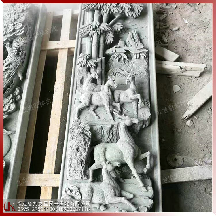 鹿竹同春浮雕圖片